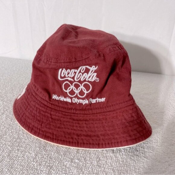 Vintage Roots Red Embroidered Coca Cola Worldwide Olympic Partner Bucket Hat - Picture 4 of 8